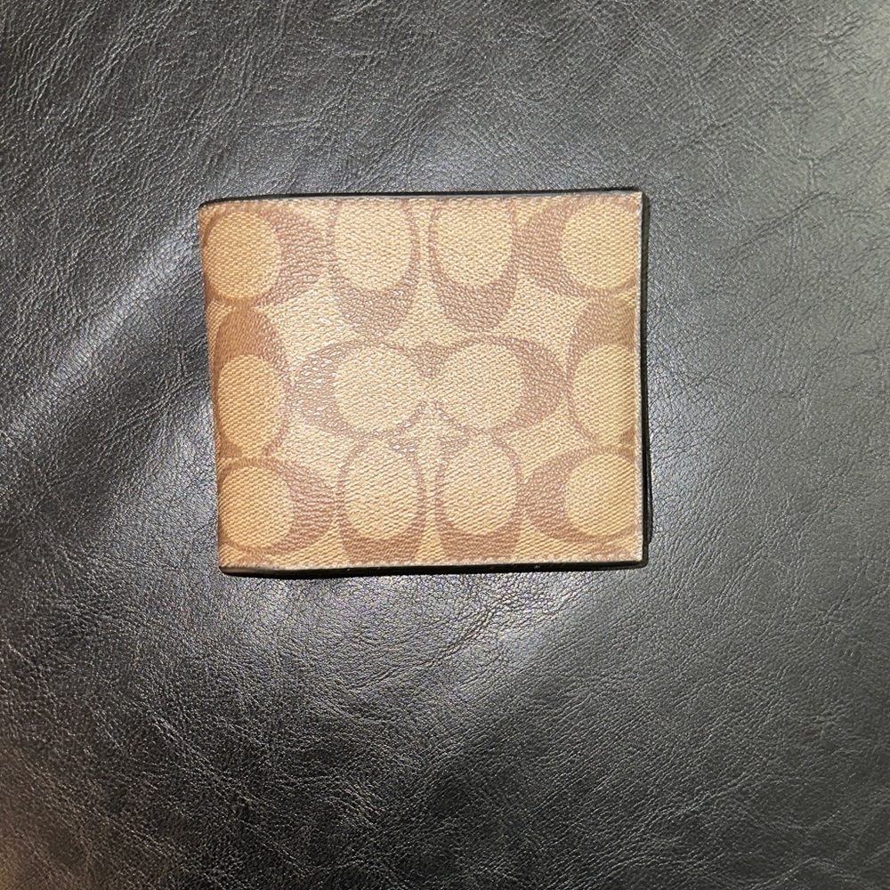 Coach Signature Tan and Brown Card Holder